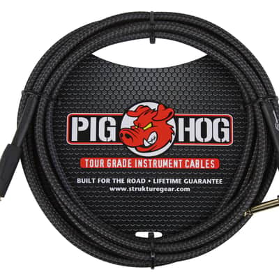 Pig Hog Black Woven Tour Grade Instrument Cable 1/4" to 1/4" Right Angle 10ft , PCH10BKR image 1