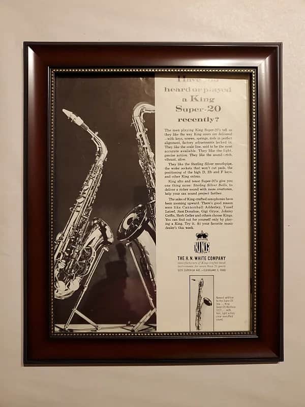 1963 King Horns Promotional Ad Framed King Super 20 Saxophone Original image 1