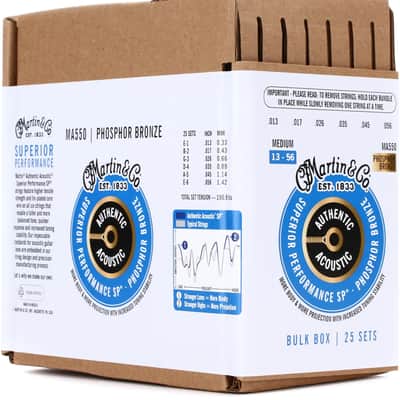 Martin MA550 Authentic SP Phosphor Bronze Acoustic Guitar Strings - Medium (.13 - .56) 25-Pack