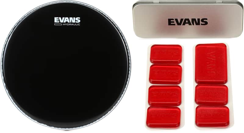 Evans Hydraulic Black Drumhead - 12 inch  Bundle with Evans EQ Pods Control Gels image 1