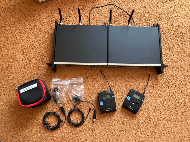 Sennheiser EW 100 G4 Dual Wireless Lavalier System – 2 Channels – B-Band – 19″ Rack (with never-used MKE Lav Mics) image 1
