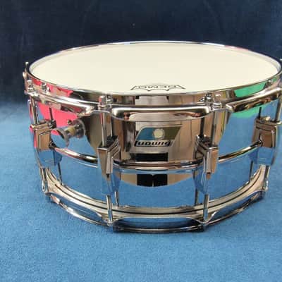 Ludwig No. 402 "B Stamp" Supraphonic 6.5x14" Chrome Over Brass Snare Drum with Pointed Blue/Olive Badge 1969 - 1979
