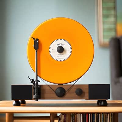 Gramavox Floating Vertical Turntable with Built in Speakers and Line Out - Walnut image 14