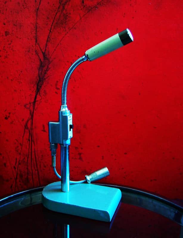 Vintage 1960's Calrad 10-24 dynamic microphone Hi Z w stand and cable Lafayette Olson Shield image 1