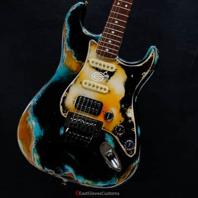 Fender Fender Stratocaster Floyd Rose HSS Black/Blue Inspired by Joe Strummer Aged Heavy Relic Black image 10