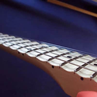 Scalloped Squier SONIC Stratocaster HSS coralred  with Tremolo and  maple Fretboard ,playing ala Yngwie,Ritchie and CO! image 10