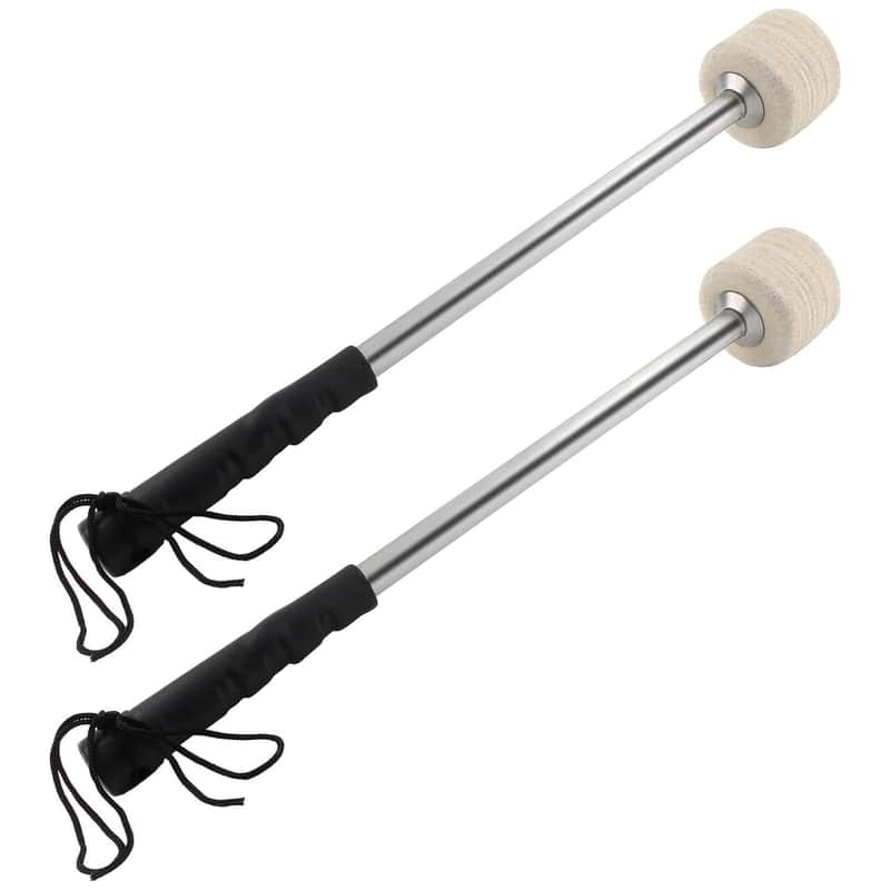 2 Pcs Drum Mallet 13.8 Inches Length, Wool Felt Drum Stick, Anti-Slip Bass Percussion Sticks, Instrument Band Accessory Part For Drums Snare Drums, Beige White image 1