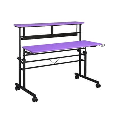 Adjustable Sit-and-Stand Music Studio Desk Workstation with 2 x 3U Rack – Durable Carbon Fiber Finish (Purple) image 3