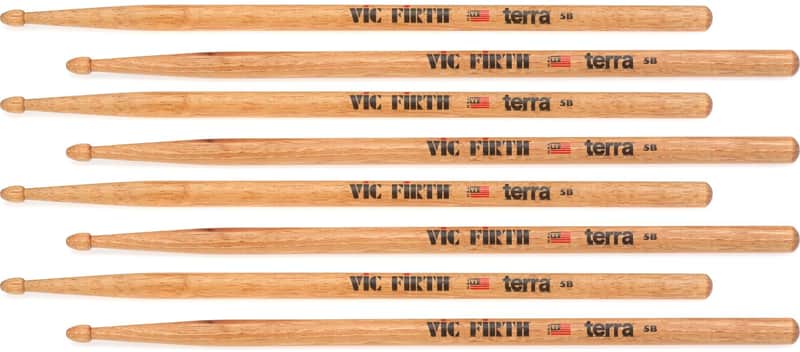 Vic Firth American Classic Terra Drumsticks - 5B  Wooden Tip (4-pack) (3-pack) Bundle image 1