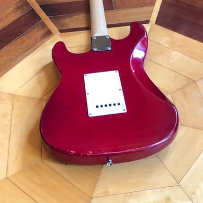 Vintage Crescent Red Sparkle Electric Guitar Stratocaster style image 12