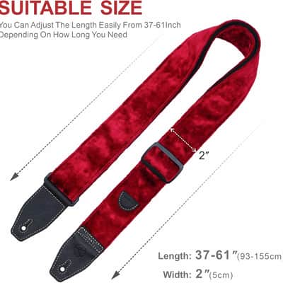Guitar Strap 2 inch Velvet Guitar Straps with Full Grain Leather End, for Bass Electric and Acoustic Guitars, Free Strap Button, 2 Strap Locks and 4 Guitar Picks image 5