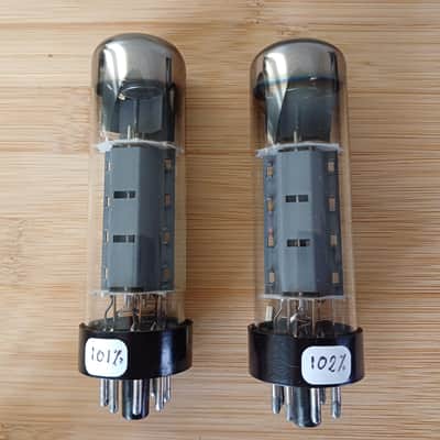 Beautiful NOS RFT  EL34 6CA7  early SHORT BASE model !!! perfectly matched pair  great Mullard substitute Orange Hiwatt Marshall Bild 2