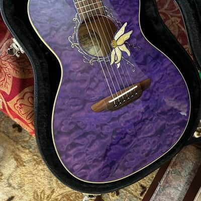 Luna Flora Passionflower Quilt Maple Acoustic-Electric Guitar 2010s - Trans Purple image 5