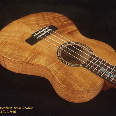 Handmade Tenor Ukulele, Solid Curly Hawaiian Koa, Curly Maple Arch-Back, MOP Floral Inlay, Bruce Wei UAG17-2016 image 3