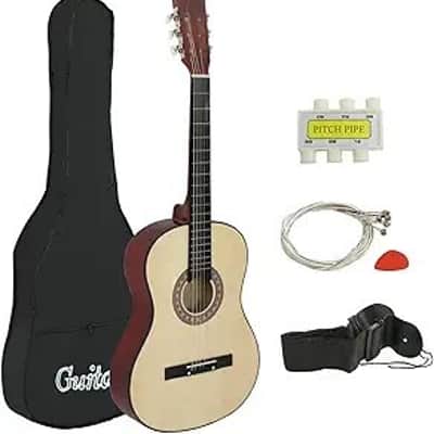38" New Beginners Acoustic Guitar With Guitar Case, Strap, Tuner and Pick (Natural) image 1
