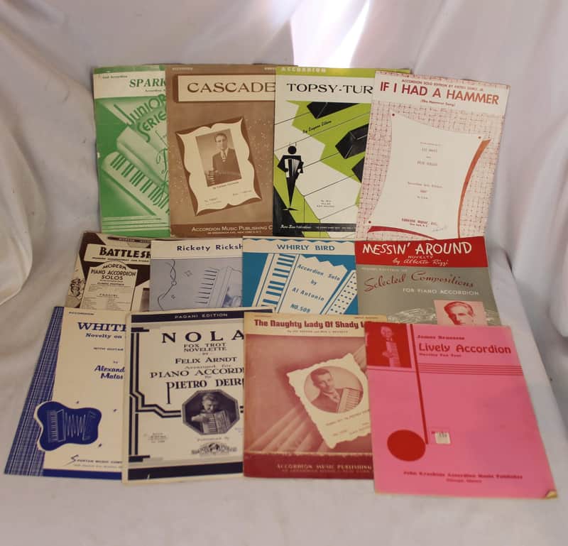 Lot of 12 Vintage Accordion Sheets - Funny Novelty Songs (Ludlow, Ampco, O Pagani) image 1