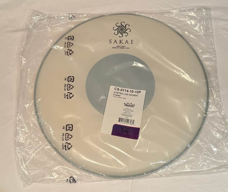 Sakae Logo 14" Remo Controlled Sound Coated Batter Drum Head White w/ Bottom Black Dot image 1