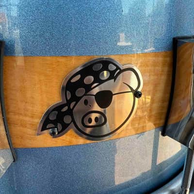 ~RARE!~ Pork Pie USA Custom 6.5x14 Maple/Brass Hybrid Snare Drum in Porcaro Blue Metallic Sparkle with Curly Maple Center (Rm 4) image 2