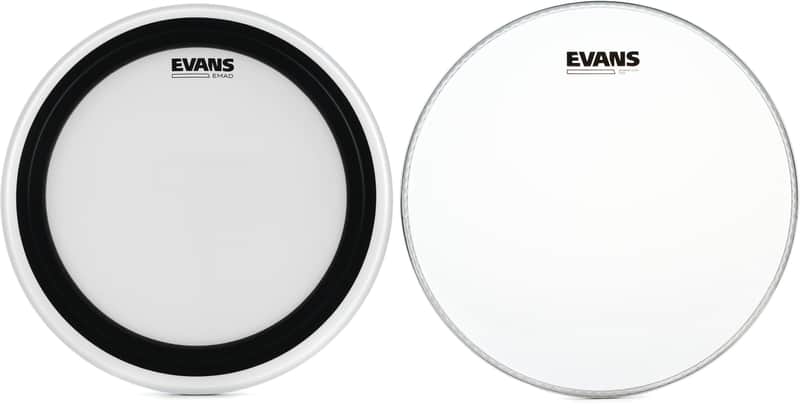 Evans EMAD Coated Bass Drum Batter Head - 18 inch Bundle with Evans Snare Side Clear Drumhead - 13 inch image 1
