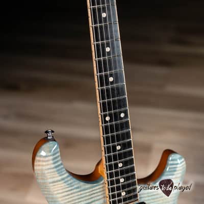 Knaggs Severn T1 Flame Maple Top HSS Trem Ebony Board Bare Knuckle Fralin – Blue image 4