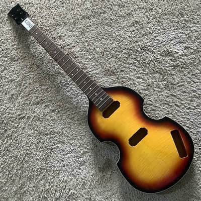 Tobacco Burst 4 String Violin Bass Body with Tiger Maple Top, Rosewood Fretboard Neck image 4