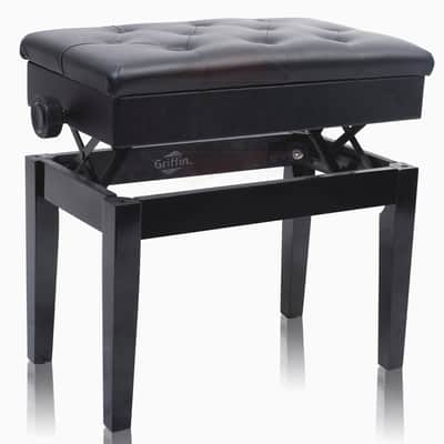 GRIFFIN Adjustable Piano Bench (ErgonomicPRO-X Series) – Black Solid Wood Frame, PU Leather Cushion, Antique Style with Sheet Music Storage for Musicians & Vanity image 3
