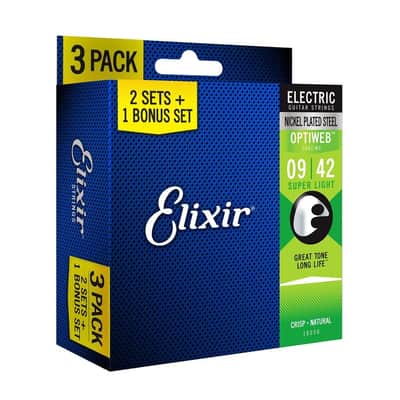 Elixir 16550 Optiweb Nickel-Plated Steel Electric Guitar Strings - Super Light (9-42) 3-Pack image 2