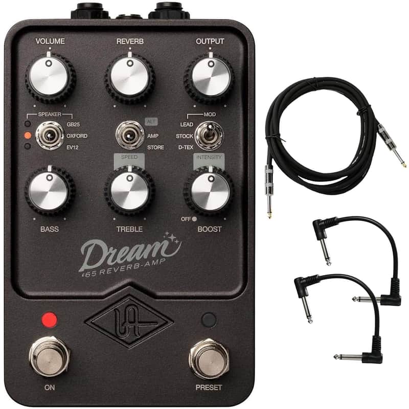 Universal Audio UAFX Dream '65 Reverb Amplifier Pedal - Bundle with Instrument Cable and 2 Patch Cables image 1