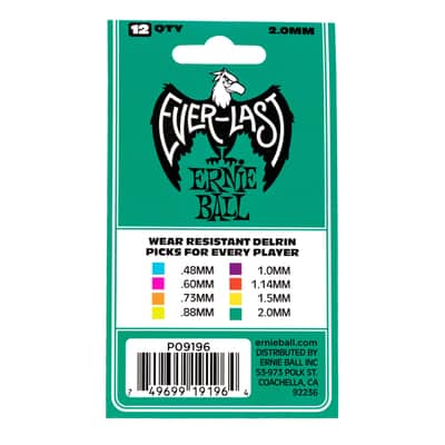 Ernie Ball Everlast 2.0mm Teal (Green) Guitar Picks, 12 Pack - 9196 image 4
