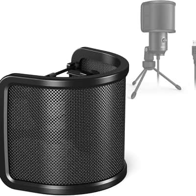 Pop Filter Screen, Compact Microphone Pop Shield Windscreen with Metal Mesh for Recording Studio, YouTube Videos, Streaming, Podcast (Black) image 1