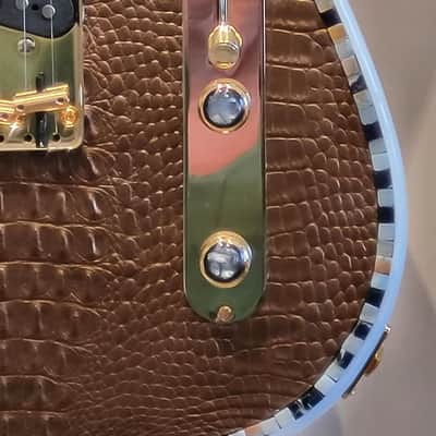 Custom Designed & Crafted White Tele Style w/Gold Alligator Tolex & Amazonite Stones Serial #064 - 2025 image 8