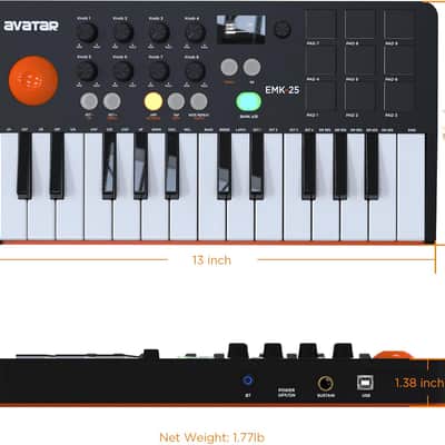 HXW Avatar EMK-25 25 Keys Bluetooth MIDI Keyboard Controller for Beginners and Producers, Professional Mini Beat Maker Machine, Software Included, USB Powered/Battery Operation image 2