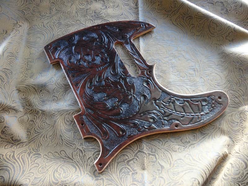 Hand Tooled Leather Pickguard fits Fender Telecaster image 1