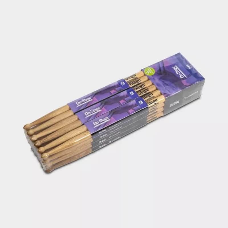 On-Stage Hickory Drum Sticks Brick - 5B Wooden Tip (12 Pairs) image 1