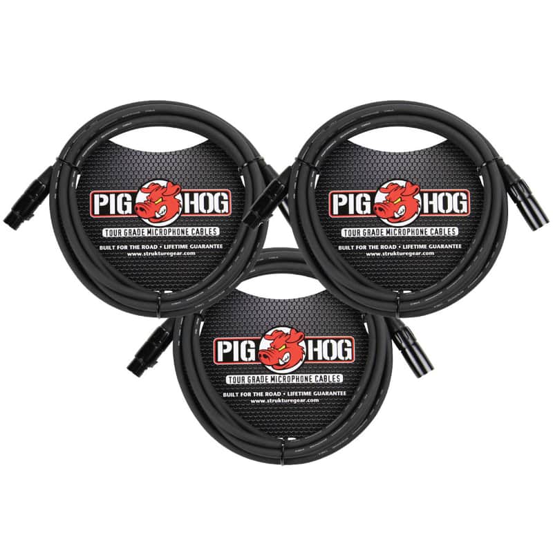 3 Pack Pig Hog PHM10 High Performance 8mm XLR Microphone Cable, 10 feet image 1