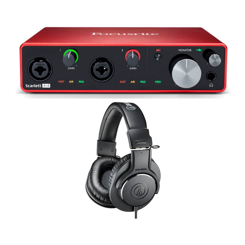 Focusrite Scarlett 4i4 3rd Gen 4x4 USB Audio Interface with Audio Technica ATH-M20x Studio Monitor Headphones Bundle (2 Items) image 1