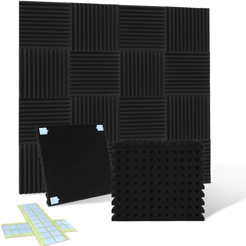 54 Pack Acoustic Foam Panels1 X 12 X 12Inches，noise absorption and reduction fireproof foam Suitable for studios, homes, recording studios，with 270PCS Double-Side Adhesive(black) image 1