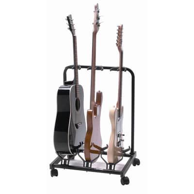 QUIK LOK - GS430 Multi-Guitar Universal Rolling Rack Stand - Heavy Duty Steel Mobile Frame Holds Up to 3 Acoustic or Electric Guitars and Basses, Smooth Swivel Casters, Protective Foam Padding, Black image 2