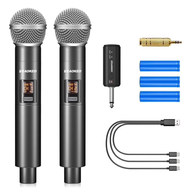 Wireless Microphone Only For Mic Input, Uhf Metal Dynamic Handheld Multipurpose Mic With Rechargeable Receiver (Work 4Hs), 160Ft Range, For Karaoke Machine, Amplifier Speaker, Mixer, Church image 1