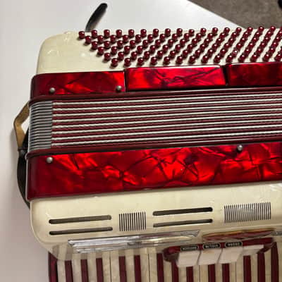 Vintage Near Mint Francini 120-Bass Accordion - Ruby & Mother of Pearl image 9