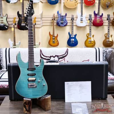 Suhr Custom Set Neck Modern HSS Flame Maple Top SSCII System Blower Switch 24 Stainless Steel Jumbo Frets Bahama Blue 7.25 lbs image 6