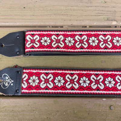 Vintage 1960's Ace Guitar Strap! Red, White Flower Pattern, Metal Buckle! Original Case Candy! image 2