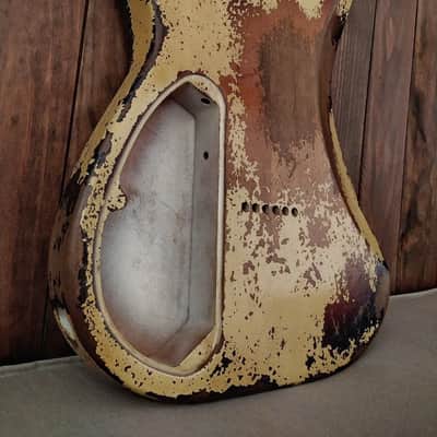 #202624 :: Baldman's Strat / Charvel P90 modern body in Heavy Relic Dirty Olympic White over Sunburst image 9