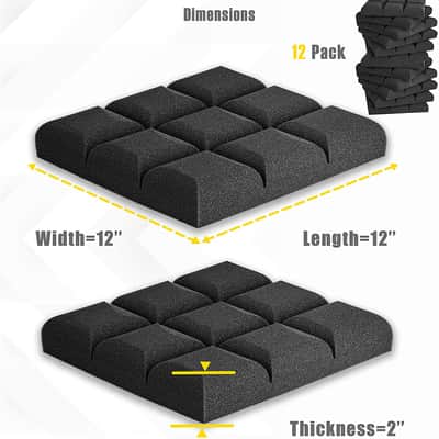 12 Pack Set 2" X 12" X 12" Acoustic Foam Panels, Studio Wedge Tiles, Sound Panels Wedges image 5