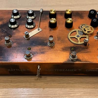 JAM Pedals Custom Multi-Pedal (2022) – Red Muck, Rattler, Lucydreamer, Dynassor + Boss TU-3 Tuner – Hand-Painted Steampunk – Original Wooden Case image 10