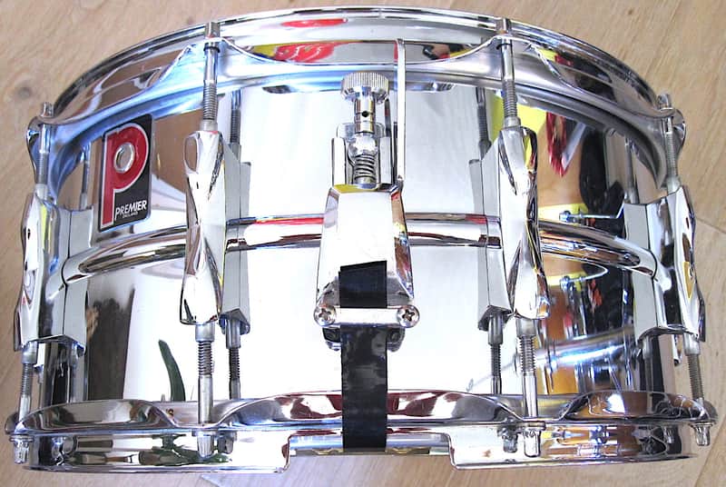 14" x 6.5" Premier 10-Lug Steel Beaded Shell Snare Drum - Vintage image 1