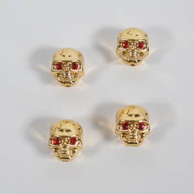 4x Metal Skull Guitar Knobs, for 6mm Shaft, Gold plated