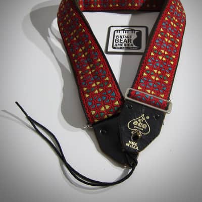 ACE Guitar Strap Red Kaleidoscope Rolling Stones Genuine Vintage Part Circa-1960s-Red with Yellow, Blue & Green Diamonds image 5
