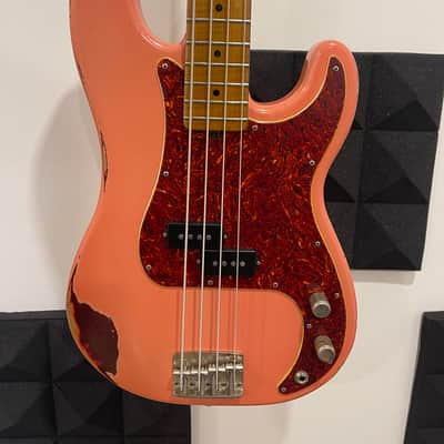 Shabat Panther Electric Bass #035 2022 - Coral Pink over Merlot metallic nitro image 2
