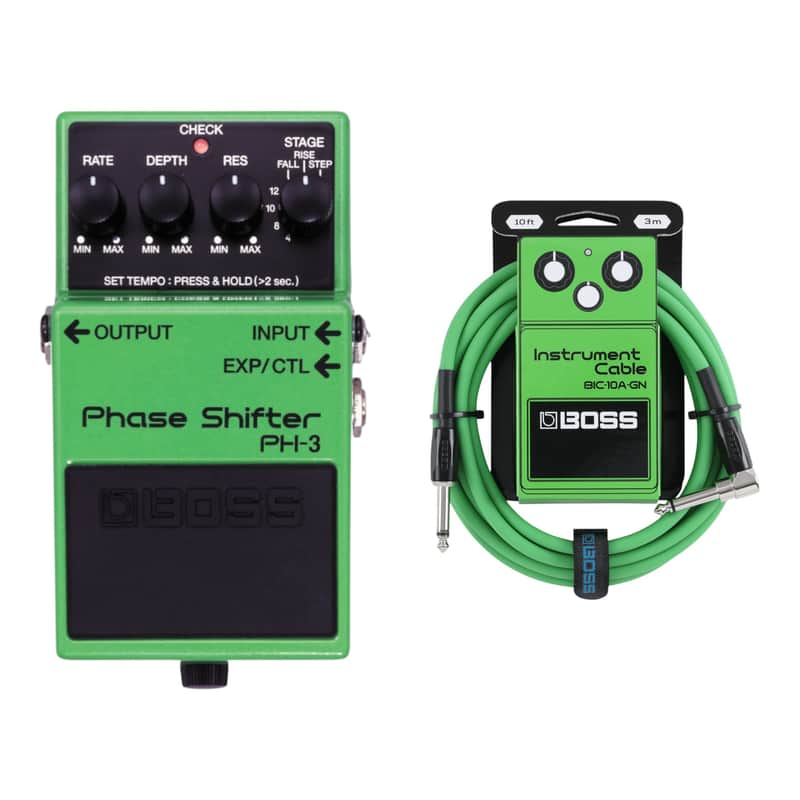Boss PH-3 Phase Shifter + BIC-10A-GN 10ft Instrument Cable, Green image 1